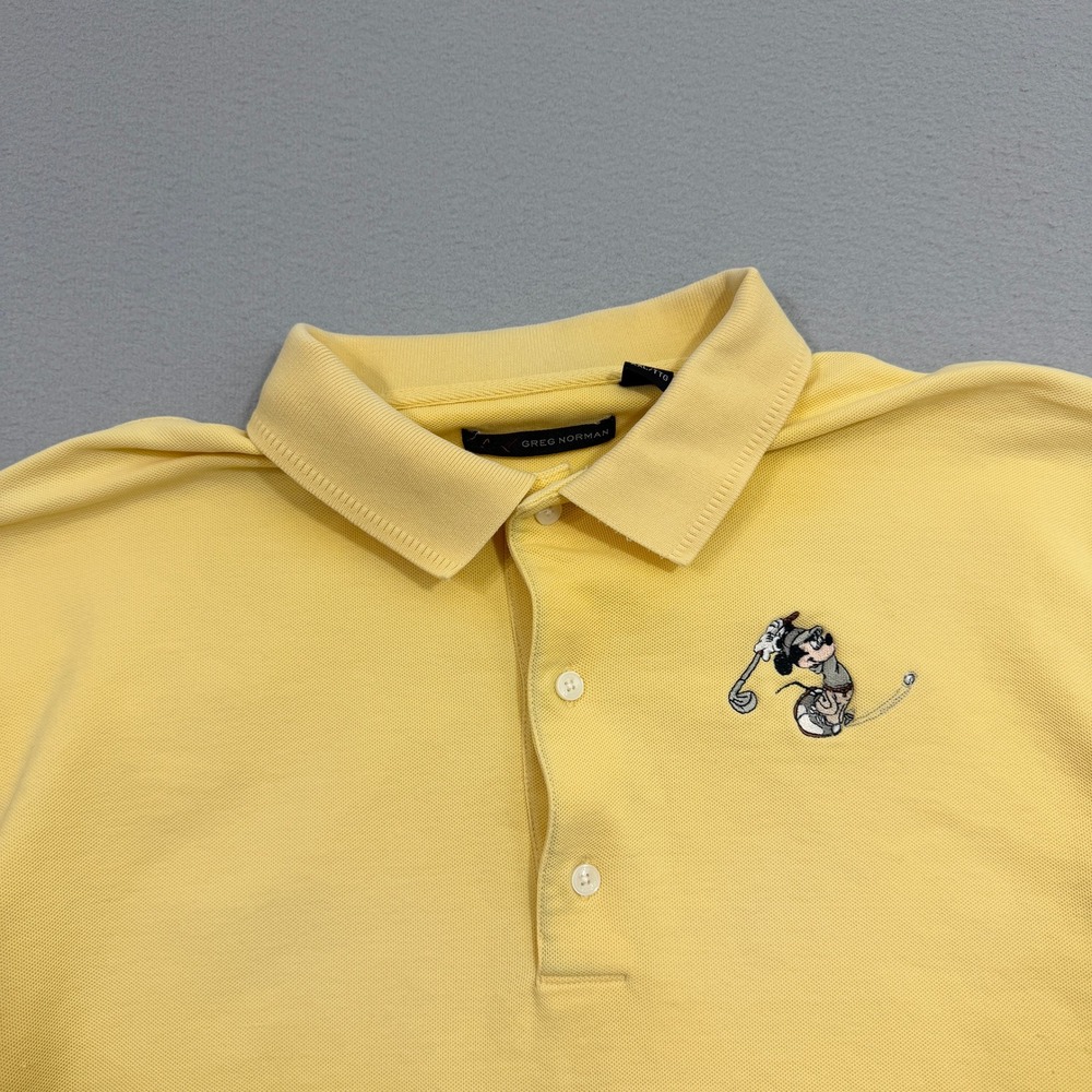 Vintage Greg Norman Polo Men XXL Yellow Mickey Mouse Golf Pique Short Sleeve